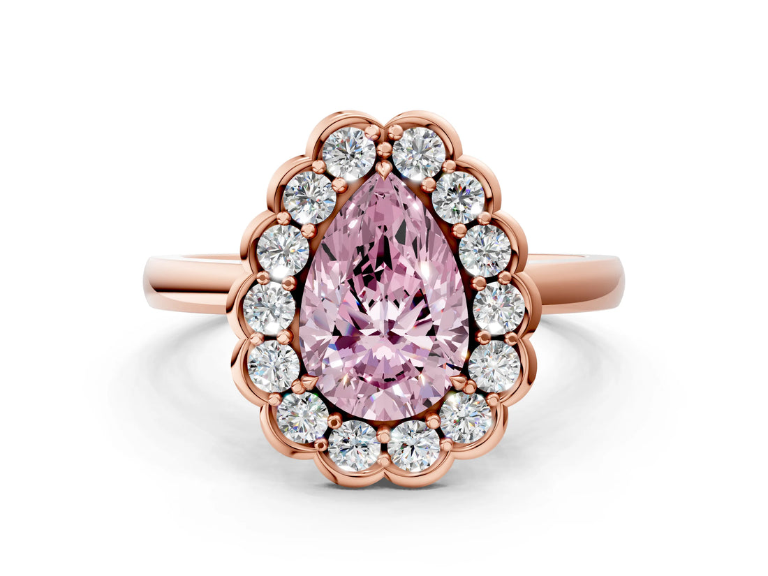 Rose gold Fancy Pink Pear  Halo Cluster Diamond Engagement Ring with Solitaire Band and Prong Setting_49