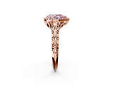 Rose gold Fancy Pink Pear  Halo Diamond Engagement Ring with Intricate Filigree Band and Four-Prong Setting_56