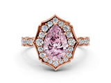 Rose gold Fancy Pink Pear  Halo Diamond Engagement Ring with Milgrain Band and Four-Prong Setting_37