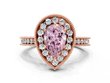 Rose gold Fancy Pink Pear  Halo Diamond Engagement Ring with Milgrain Pave Band and Four-Prong Setting_38
