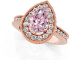 Rose gold Fancy Pink Pear  Halo Diamond Engagement Ring with Milgrain Pave Band and Four-Prong Setting_39