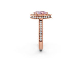 Rose gold Fancy Pink Pear  Halo Diamond Engagement Ring with Milgrain Pave Band and Four-Prong Setting_40