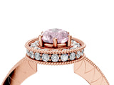 Rose gold Fancy Pink Pear  Halo Diamond Engagement Ring with Milgrain Pave Band and Four-Prong Setting_42