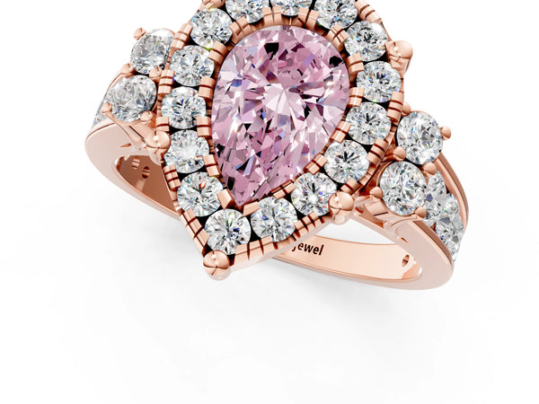 Rose gold Fancy Pink Pear  Halo Diamond Engagement Ring with Split Shank and Four-Prong Setting