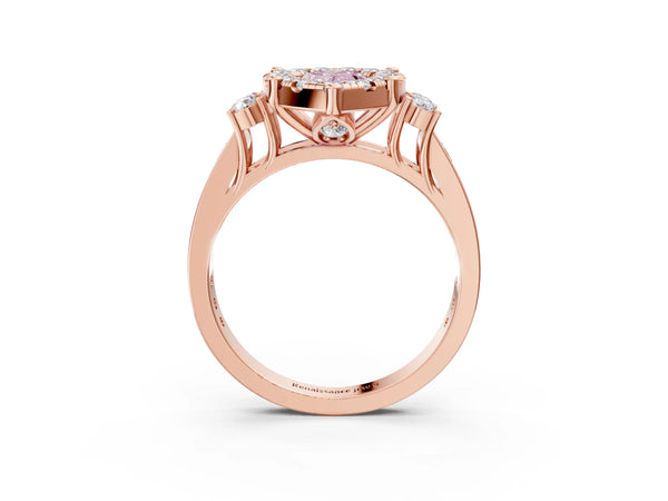Rose gold Fancy Pink Pear  Halo Diamond Engagement Ring with Split Shank and Four-Prong Setting