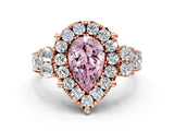 Rose gold Fancy Pink Pear  Halo Diamond Engagement Ring with Split Shank and Four-Prong Setting
