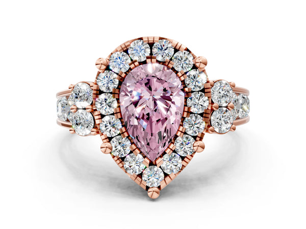 Rose gold Fancy Pink Pear  Halo Diamond Engagement Ring with Split Shank and Four-Prong Setting