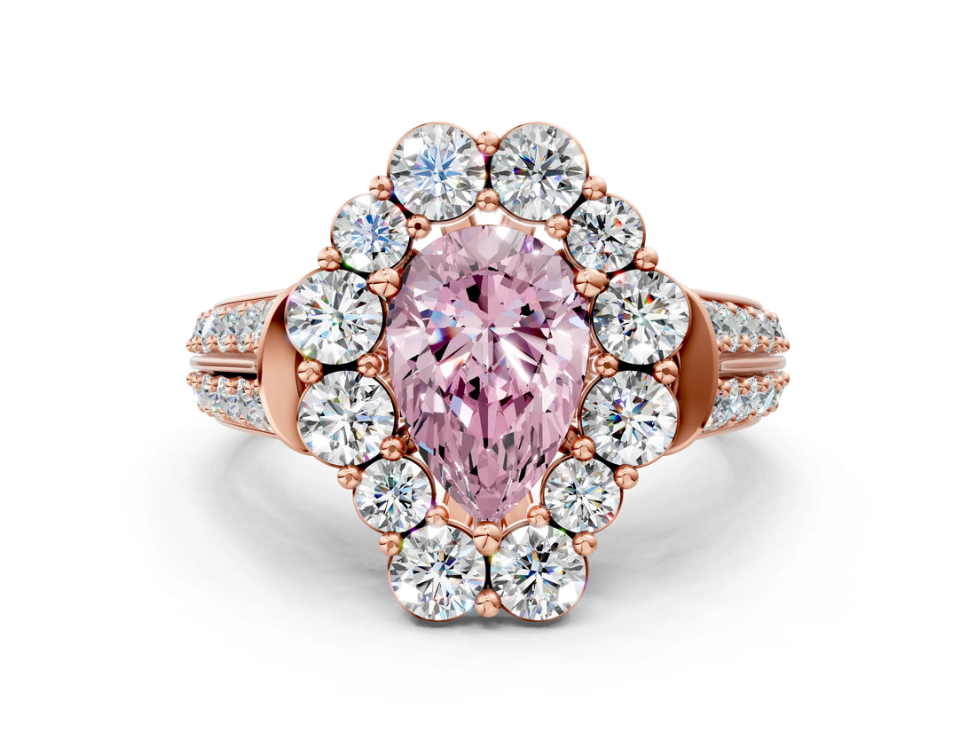Rose gold Fancy Pink Pear  Halo Diamond Engagement Ring with Split Shank and Prong Setting_66