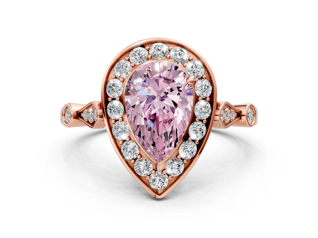 Rose gold Fancy Pink Pear  Halo Diamond Engagement Ring with Twisted Band and Four-Prong Setting 1