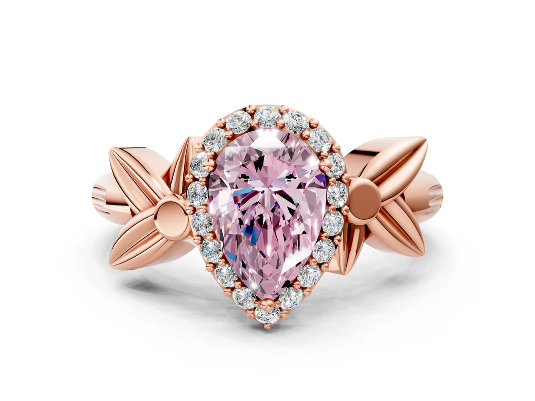 Rose gold Fancy Pink Pear  Halo Diamond Floral Band with Four-Prong Setting_54