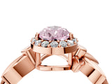 Rose gold Fancy Pink Pear  Halo Diamond Floral Band with Four-Prong Setting_58