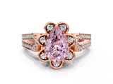 Rose gold Fancy Pink Pear  Halo Diamond Floral Split Shank Engagement Ring 1