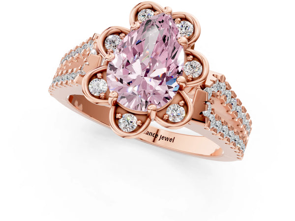 Rose gold Fancy Pink Pear  Halo Diamond Floral Split Shank Engagement Ring