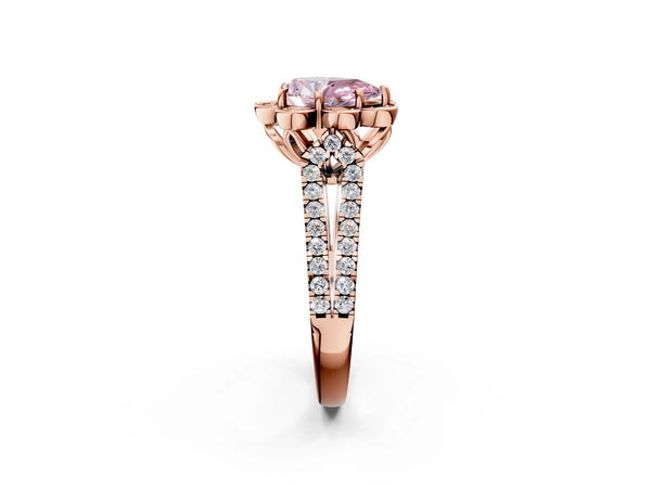 Rose gold Fancy Pink Pear  Halo Diamond Floral Split Shank Engagement Ring