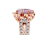 Rose gold Fancy Pink Pear  Halo Diamond Floral Split Shank Engagement Ring