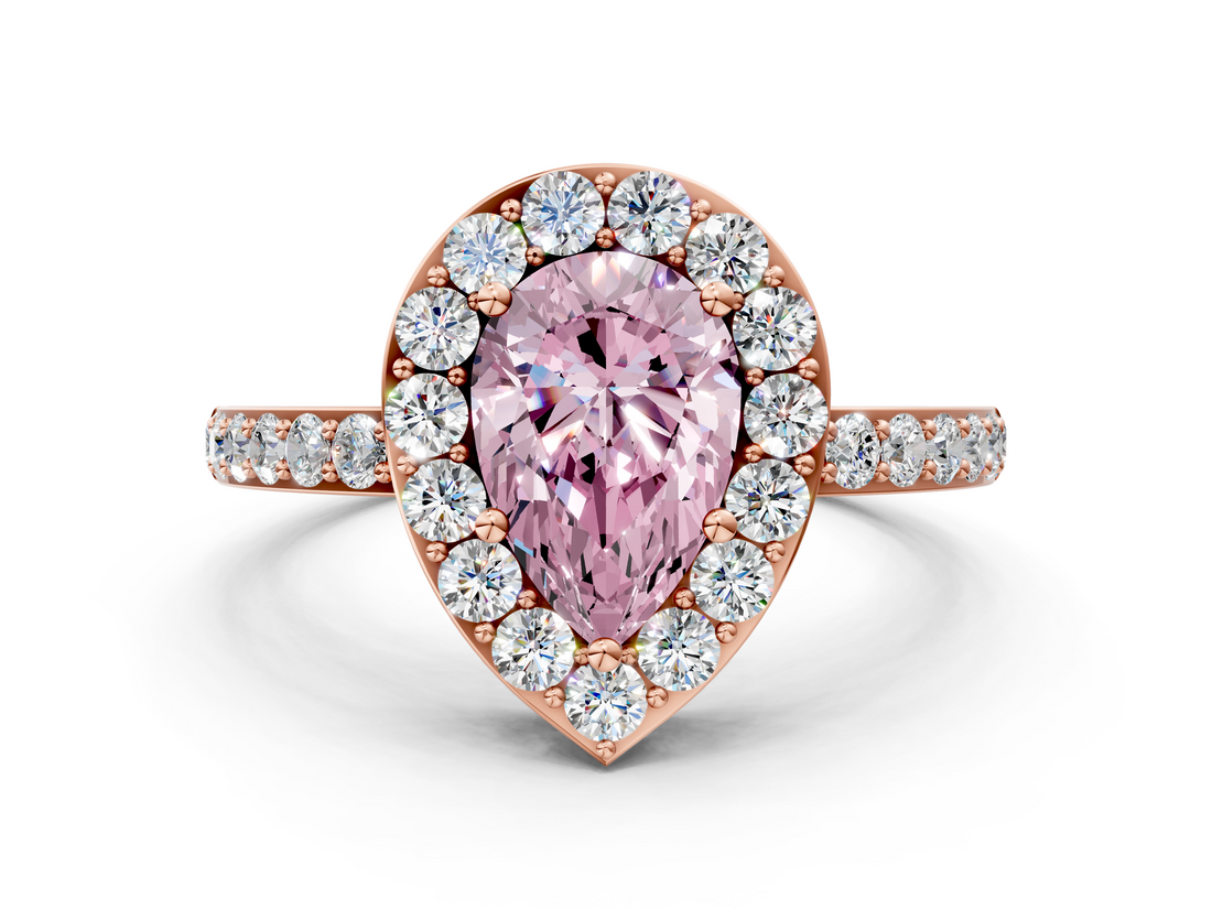 Rose gold Fancy Pink Pear  Halo Diamond Pavé Band Ring with Prong Setting_20