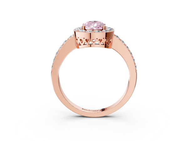 Rose gold Fancy Pink Pear  Halo Diamond Pavé Band Ring with Prong Setting