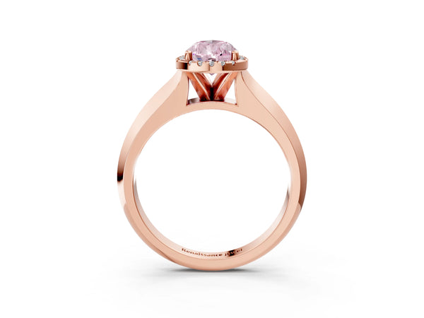Rose gold Fancy Pink Pear  Halo Diamond Ring with Cathedral Band and Four-Prong Setting