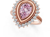 Rose gold Fancy Pink Pear  Halo Diamond Ring with Milgrain Edge and Round Prong Setting_27