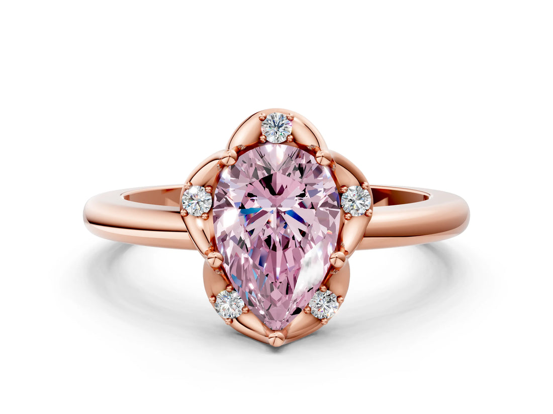 Rose gold Fancy Pink Pear  Halo Diamond Ring with Round Cluster Setting, Solitaire Band, and Four-Prong Setting_71