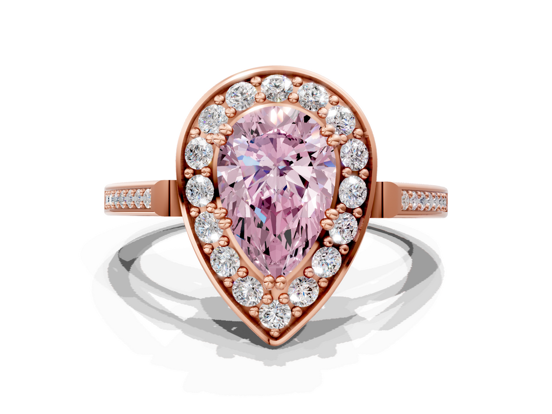 Rose gold Fancy Pink Pear  Halo Diamond Ring with Split Shank and Four-Prong Setting_62