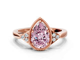 Rose gold Fancy Pink Pear  Halo Diamond Ring with Tapered Band and Four-Prong Setting_3