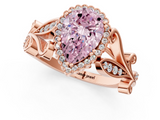 Rose gold Fancy Pink Pear  Halo Diamond Ring with Vintage Split Shank and Four-Prong Setting_19