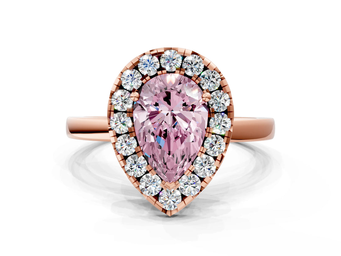 Rose gold Fancy Pink Pear  Halo Diamond Solitaire with Pavé Band and Four-Prong Setting_91