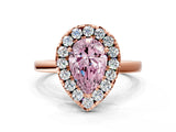 Rose gold Fancy Pink Pear  Halo Diamond Solitaire with Pavé Band and Four-Prong Setting_91