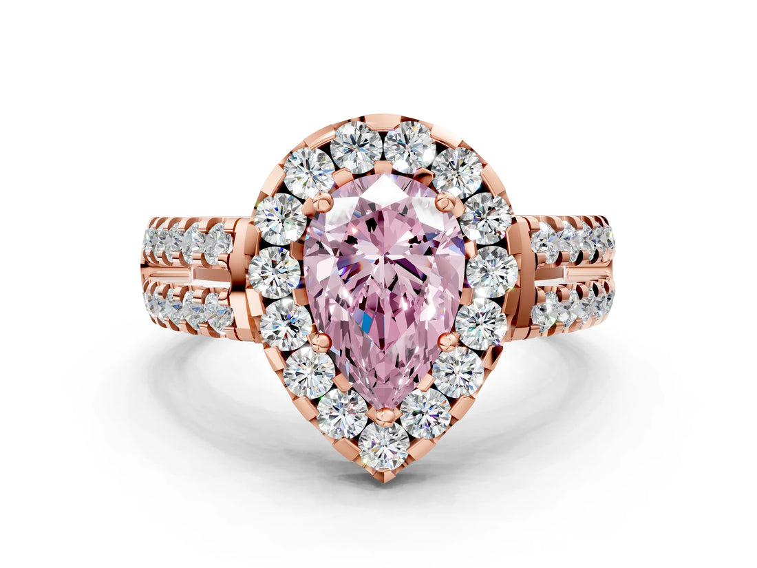 Rose gold Fancy Pink Pear  Halo Diamond Split Shank Engagement Ring with Prong Setting_75