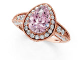 Rose gold Fancy Pink Pear  Halo Diamond Split Shank Ring with Milgrain Detail_49