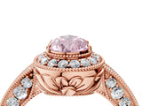 Rose gold Fancy Pink Pear  Halo Diamond Split Shank Ring with Milgrain Detail_52