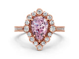 Rose gold Fancy Pink Pear  Halo Milgrain Pave Diamond Ring with Four-Prong Setting 1