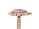 Rose gold Fancy Pink Pear  Halo Milgrain Pave Diamond Ring with Four-Prong Setting