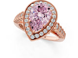 Rose gold Fancy Pink Pear  Halo Milgrain Solitaire with Bezel Set Side Stones and Pave Band_34