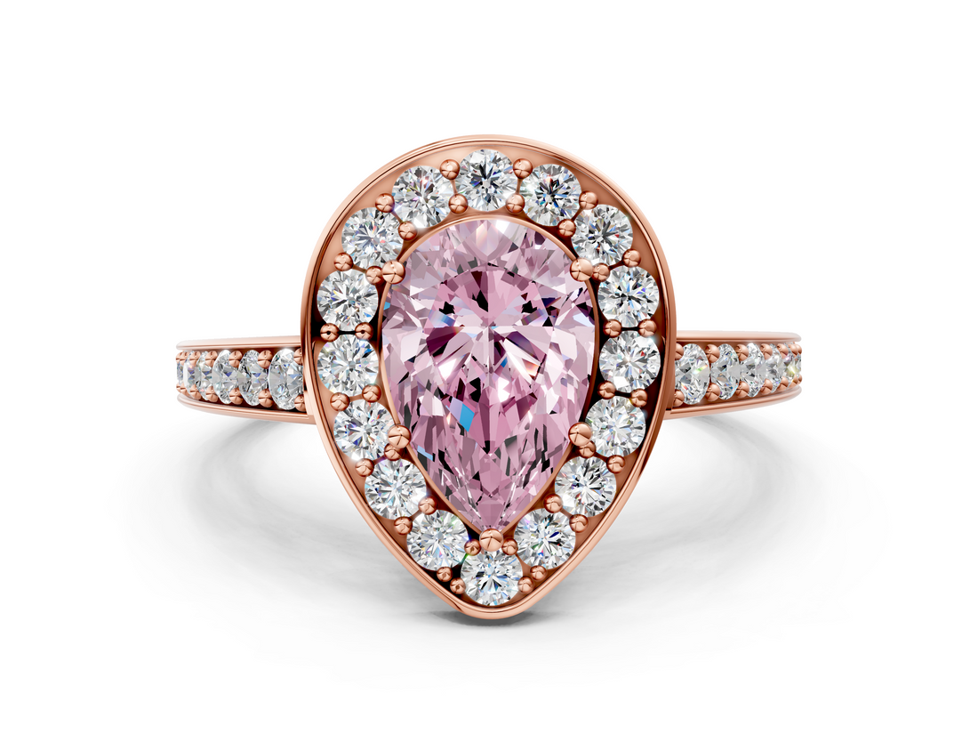 Rose gold Fancy Pink Pear  Halo Pavé Diamond Engagement Ring with Bezel Setting_20