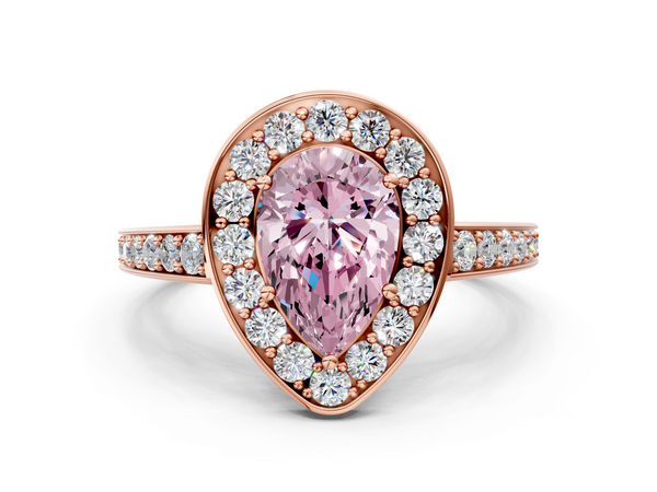 Rose gold Fancy Pink Pear  Halo Pavé Diamond Engagement Ring with Bezel Setting