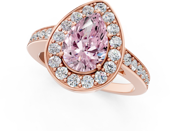 Rose gold Fancy Pink Pear  Halo Pavé Diamond Engagement Ring with Bezel Setting