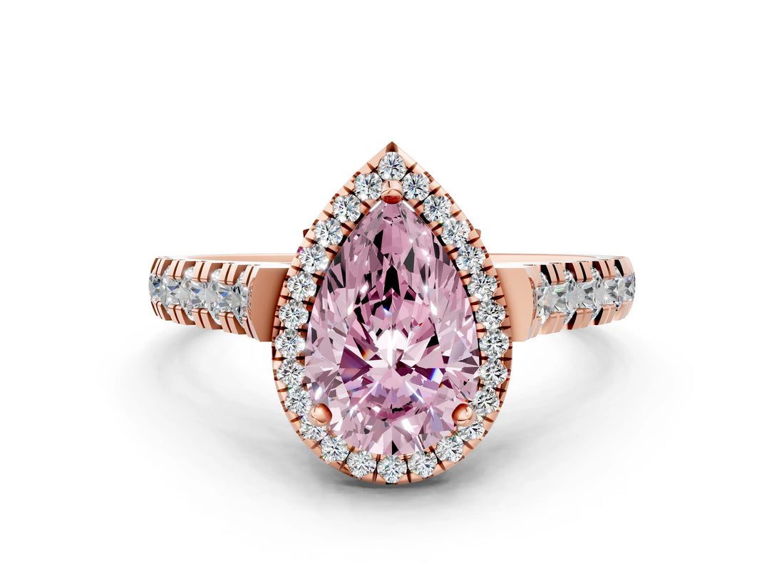 Rose gold Fancy Pink Pear  Halo Pavé Diamond Engagement Ring with Four-Prong Setting_26