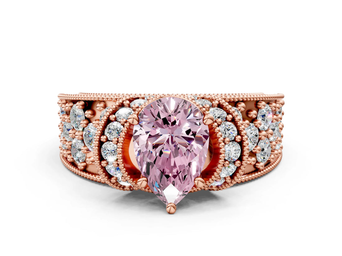 Rose gold Fancy Pink Pear  Halo Pave Diamond Engagement Ring with Milgrain Detailing_48