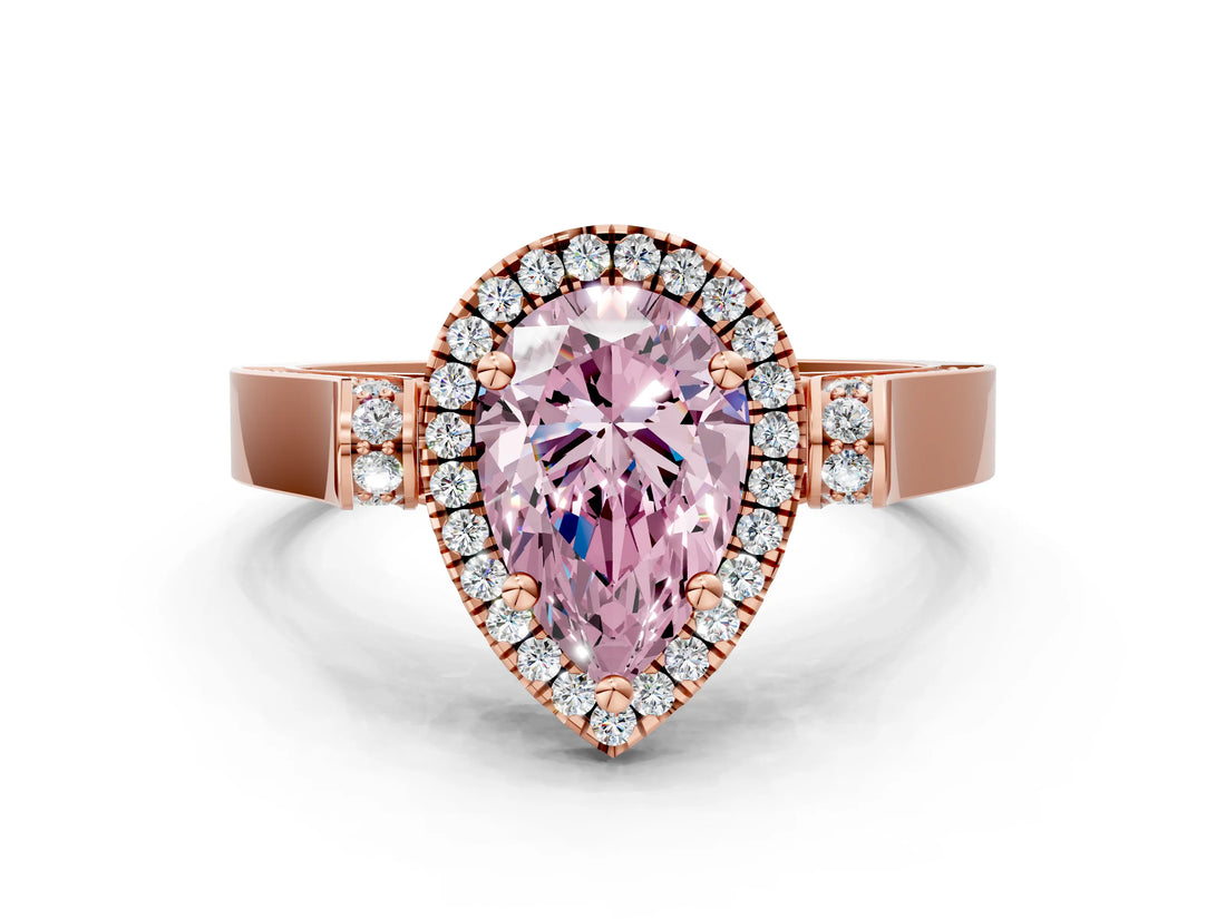 Rose gold Fancy Pink Pear  Halo Pave Split Shank Prong Setting Ring_87