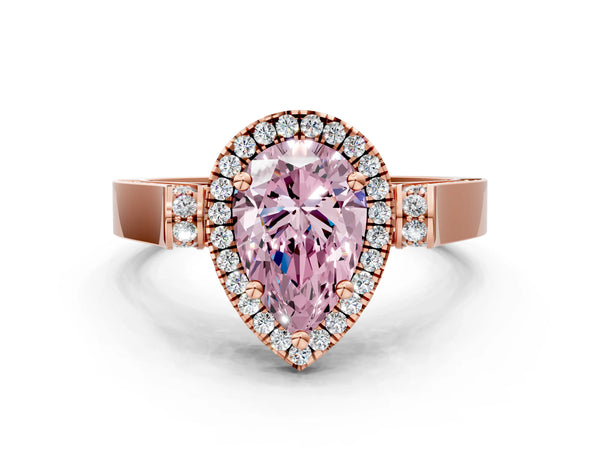 Rose gold Fancy Pink Pear  Halo Pave Split Shank Prong Setting Ring