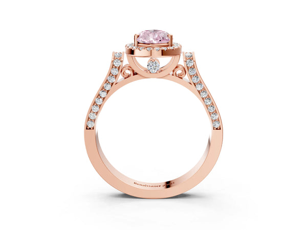 Rose gold Fancy Pink Pear  Halo Pave Split Shank Prong Setting Ring