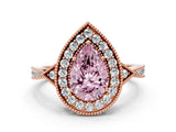 Rose gold Fancy Pink Pear  Halo Round Diamond Milgrain Pave Engagement Ring_3