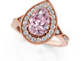 Rose gold Fancy Pink Pear  Halo Round Diamond Milgrain Pave Engagement Ring_4
