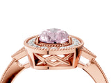 Rose gold Fancy Pink Pear  Halo Round Diamond Milgrain Pave Engagement Ring_7