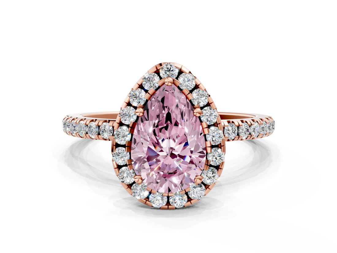 Rose gold Fancy Pink Pear  Halo Round Diamond Pavé Band Four-Prong Ring_3