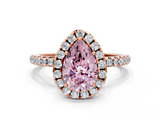 Rose gold Fancy Pink Pear  Halo Round Diamond Pavé Band Four-Prong Ring_3