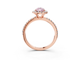 Rose gold Fancy Pink Pear  Halo Round Diamond Pavé Band Four-Prong Ring_6