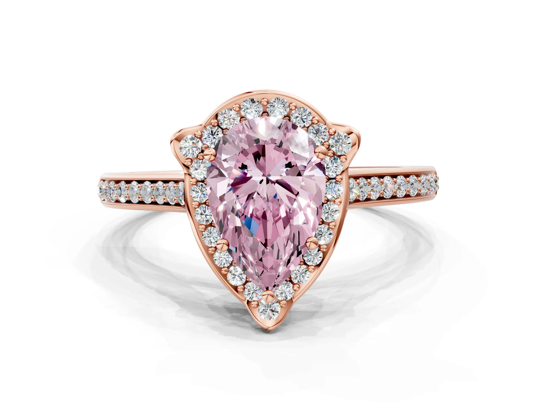 Rose gold Fancy Pink Pear  Halo Round Diamond Pave Band with Four-Prong Setting_37